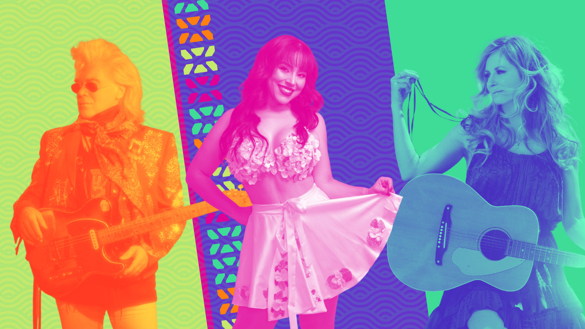 colorful neon photos of marty stuart, selena 512 experience and deana carter