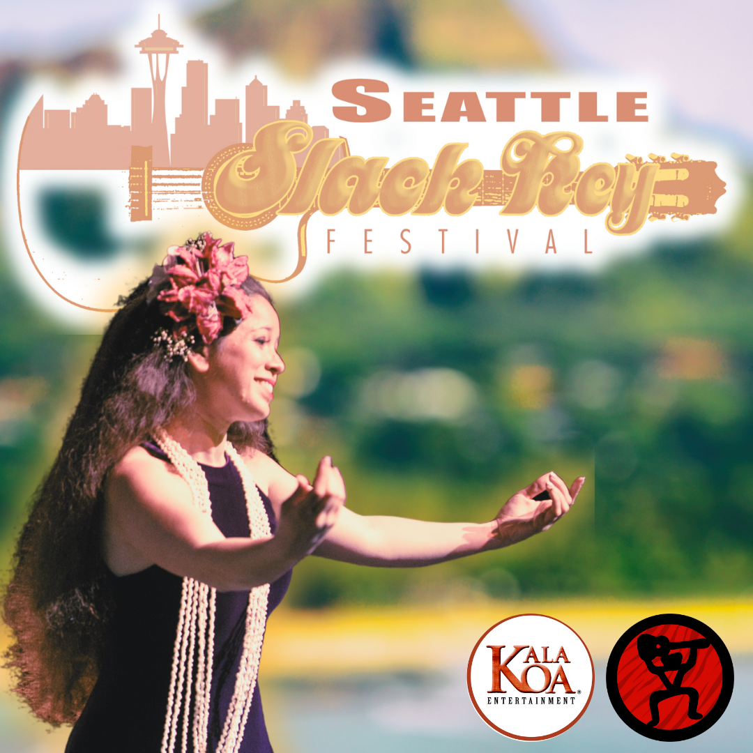 hula dancer on a promotional image for the 17th annual seattle slack key festival